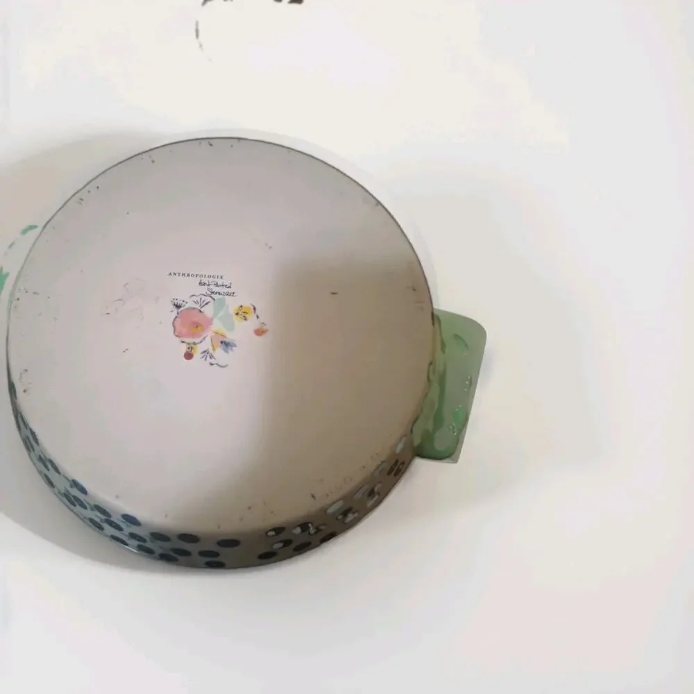 Anthropologie Pie Dish Hand Painted Stoneware 10